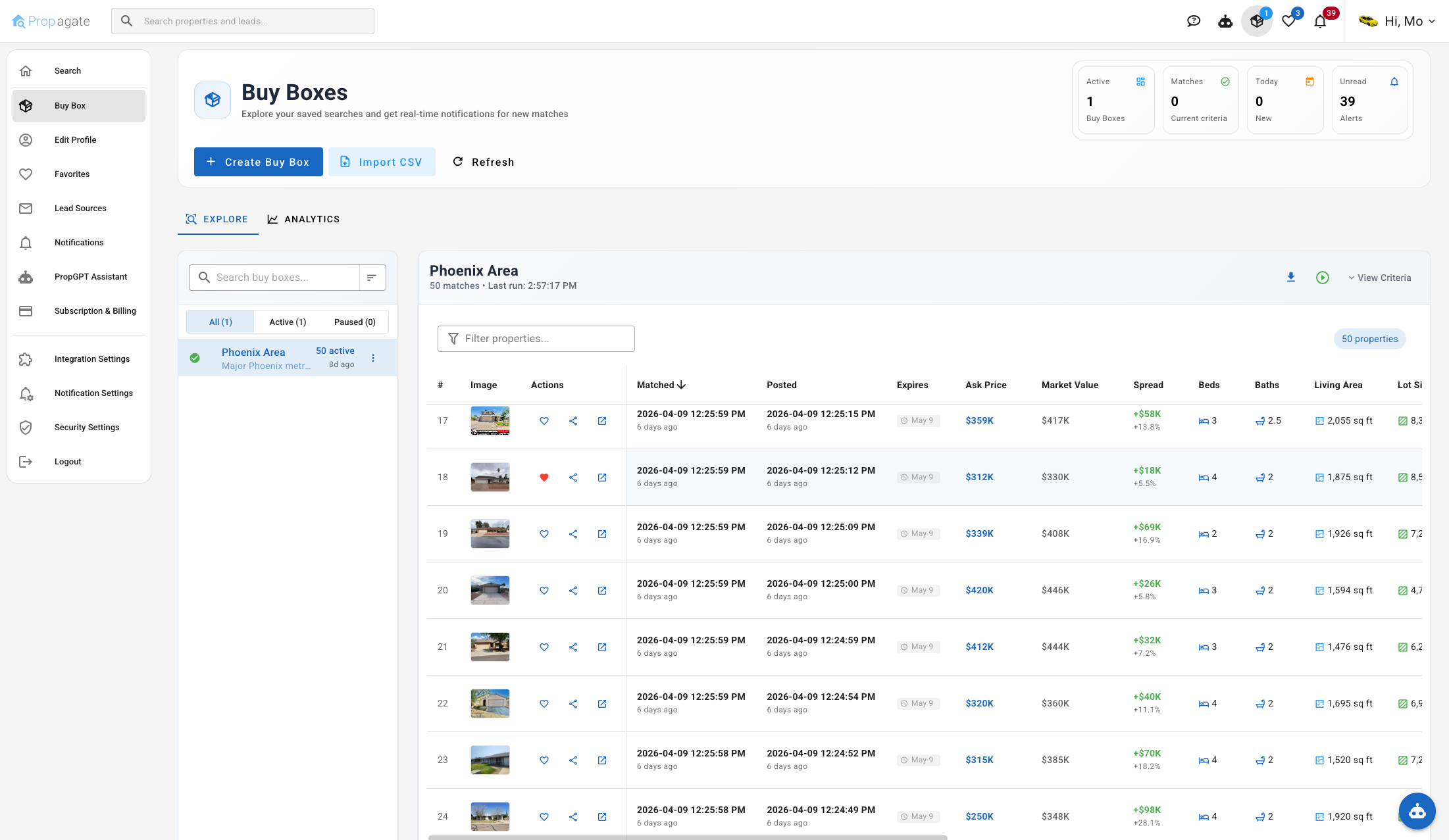 Intelligent Buy Boxes Interface